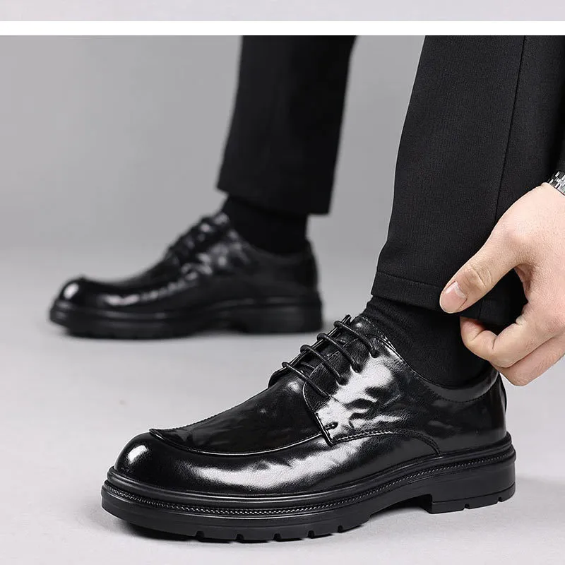 Men's Genuine Leather Dress Shoes Hand-Scratched Formal Business Casual Commuter Office Soft Sole Wedding Groom Shoes showcase 10