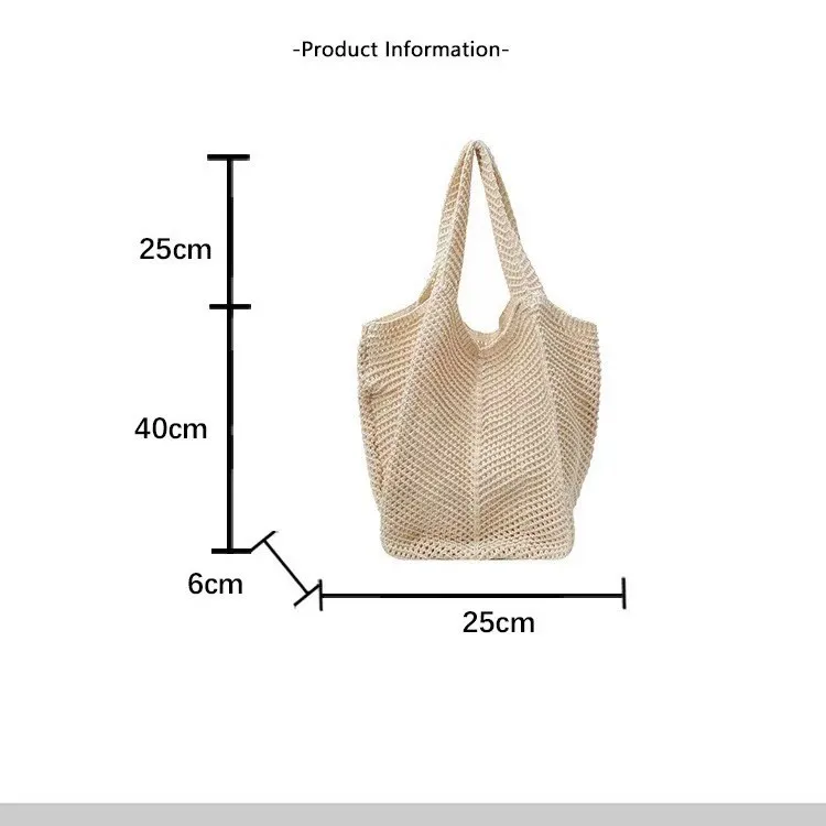 Women's Hollow Hand-Woven Straw Beach Bag - Large Capacity Summer Casual Shoulder Bag for Seaside Vacation, Lazy Style Tote thumbnail 3