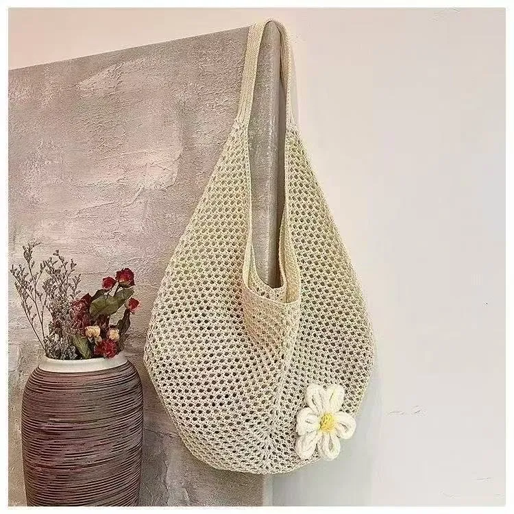 Women's Hollow Hand-Woven Straw Beach Bag - Large Capacity Summer Casual Shoulder Bag for Seaside Vacation, Lazy Style Tote thumbnail 10