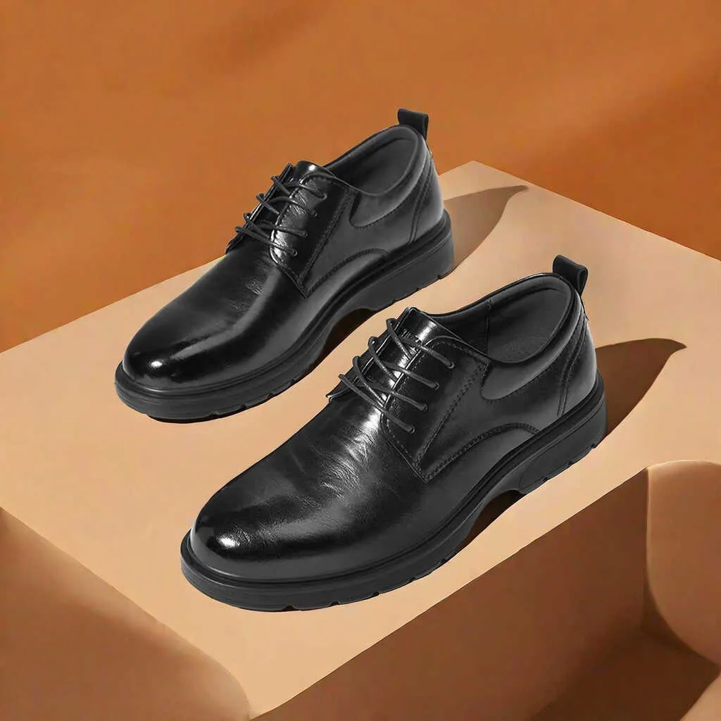 Men's Leather Dress Shoes Lace-Up British Style Thick Sole Oxford Shoes for Business, Interview, Wedding, and Formal Occasions - Comfortable and Durable thumbnail 1