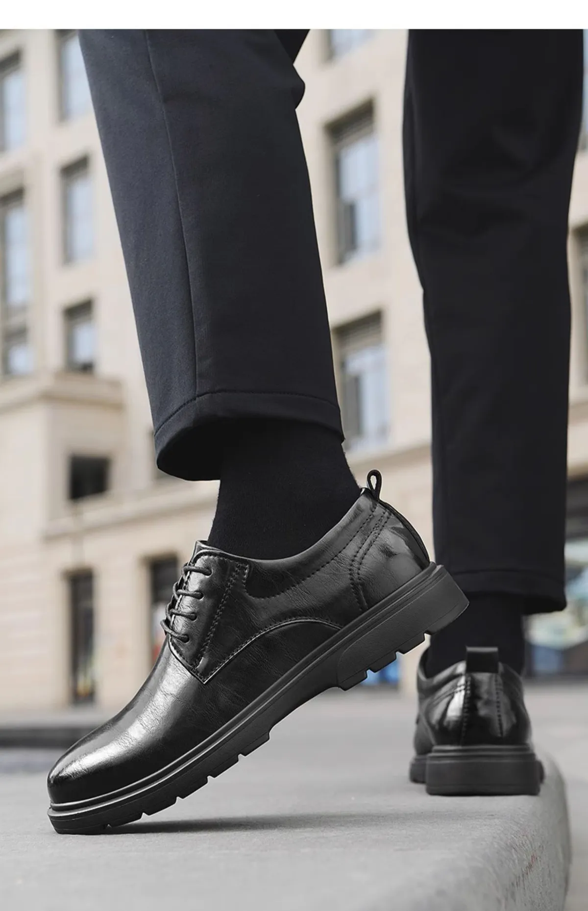 Men's Leather Dress Shoes Lace-Up British Style Thick Sole Oxford Shoes for Business, Interview, Wedding, and Formal Occasions - Comfortable and Durable showcase 5