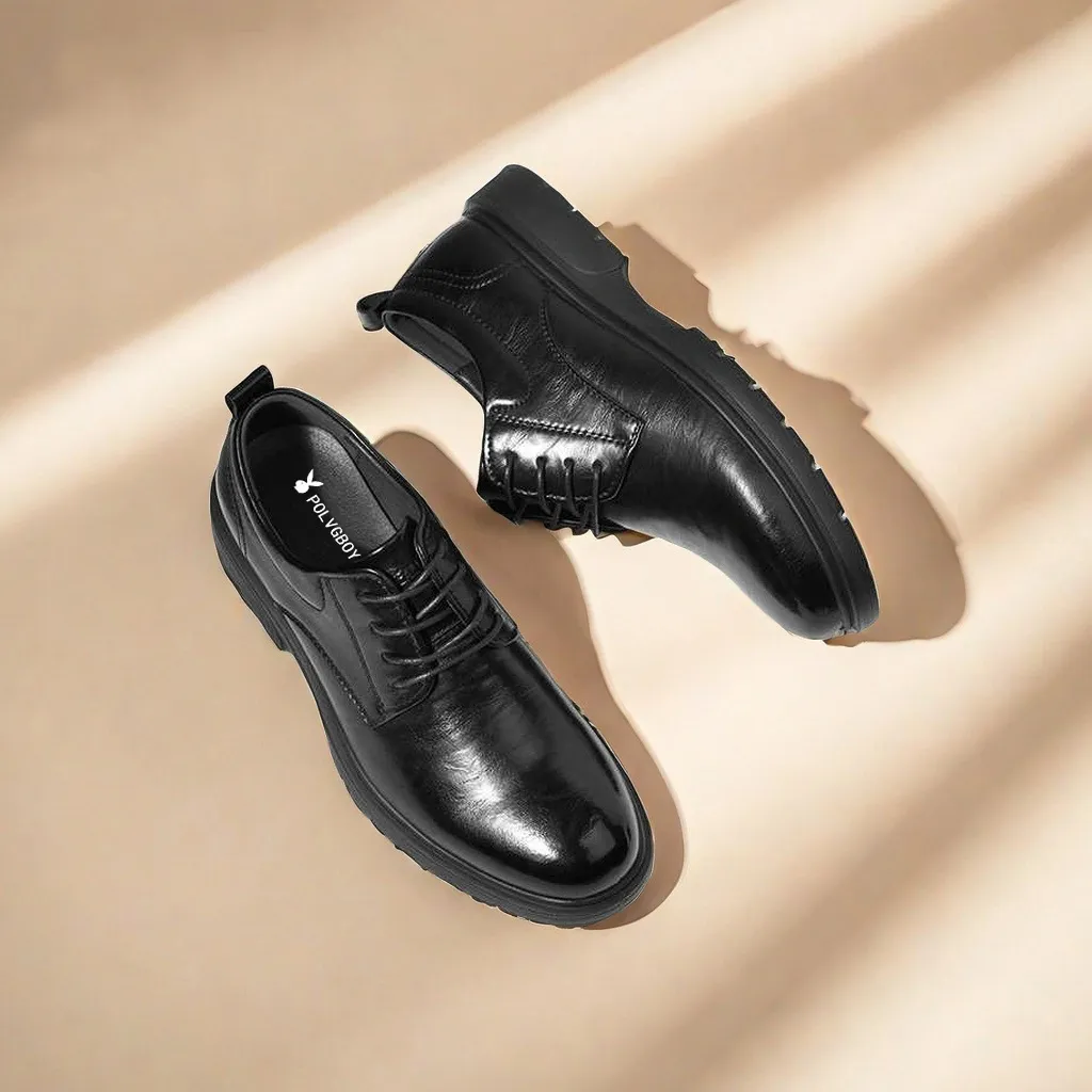 Men's Leather Dress Shoes Lace-Up British Style Thick Sole Oxford Shoes for Business, Interview, Wedding, and Formal Occasions - Comfortable and Durable thumbnail 2
