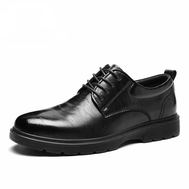 Men's Leather Dress Shoes Lace-Up British Style Thick Sole Oxford Shoes for Business, Interview, Wedding, and Formal Occasions - Comfortable and Durable thumbnail 4