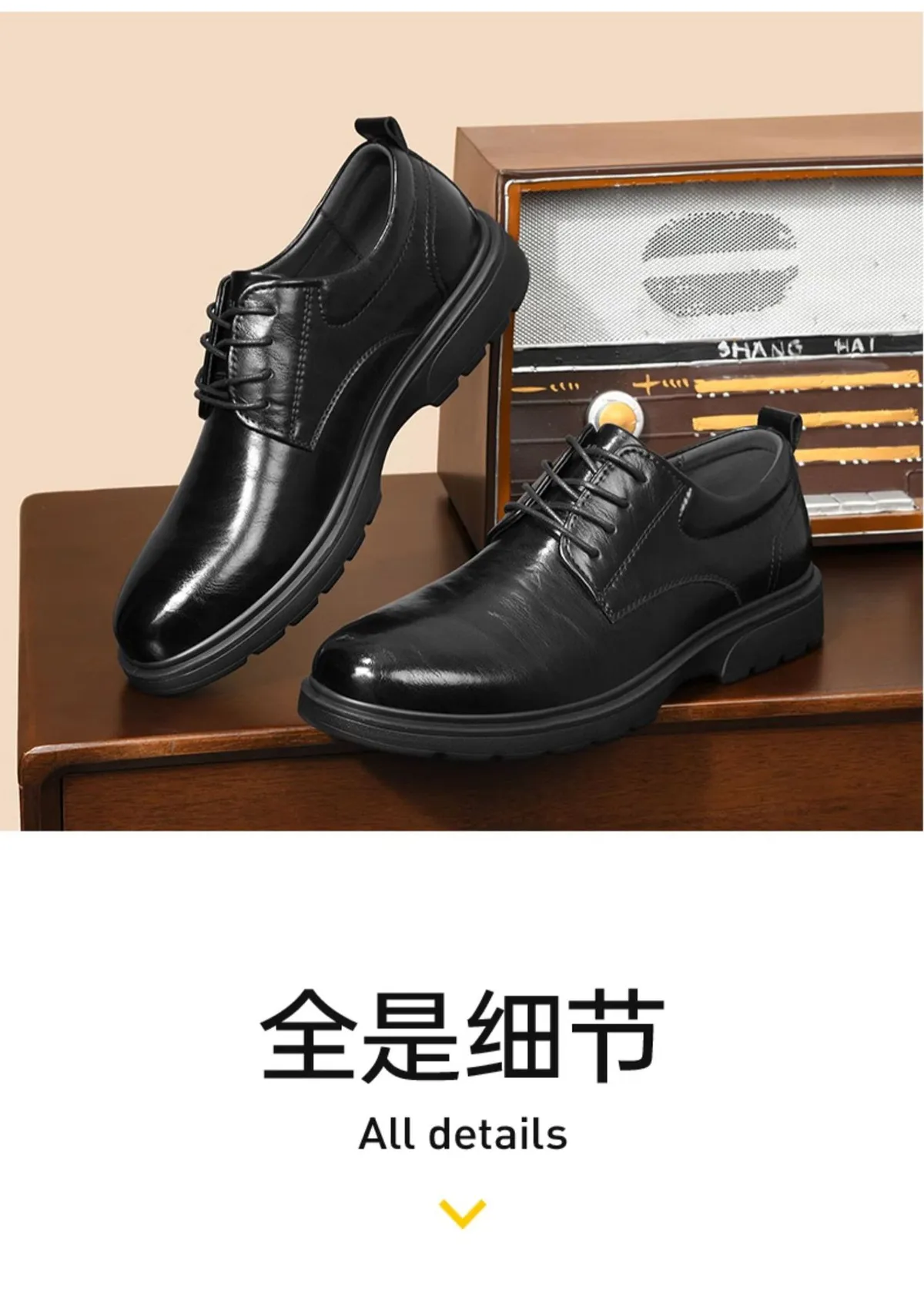 Men's Leather Dress Shoes Lace-Up British Style Thick Sole Oxford Shoes for Business, Interview, Wedding, and Formal Occasions - Comfortable and Durable showcase 7