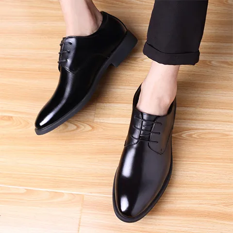 Men's Leather Business Formal Shoes - British Style Casual Trendy Large Size Wedding Work Gentleman Soft Sole Dress Shoes thumbnail 6