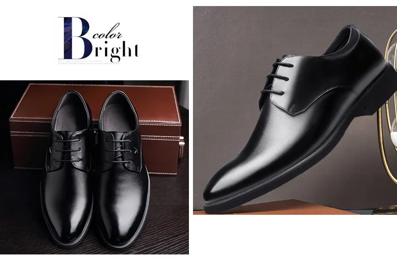 Men's Leather Business Formal Shoes - British Style Casual Trendy Large Size Wedding Work Gentleman Soft Sole Dress Shoes showcase 11