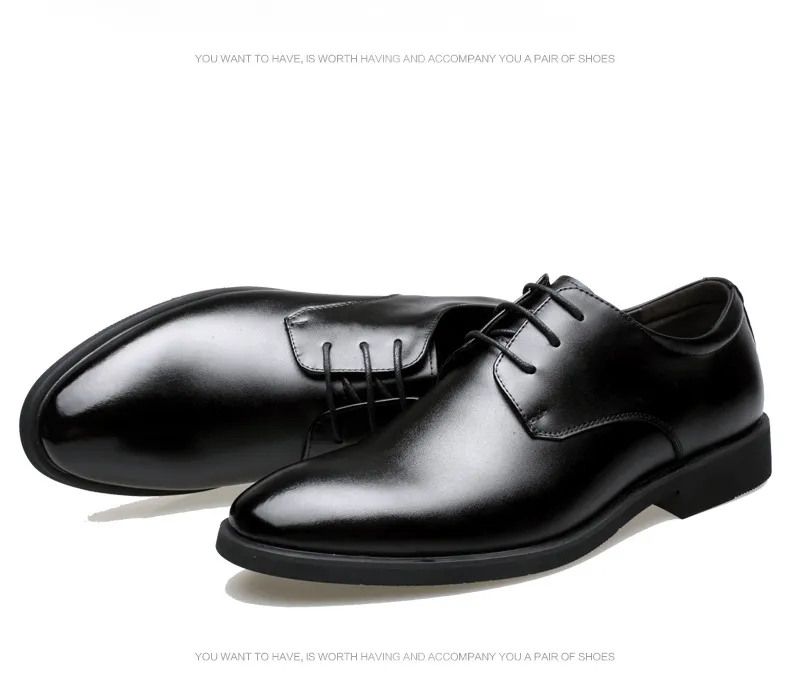 Men's Leather Business Formal Shoes - British Style Casual Trendy Large Size Wedding Work Gentleman Soft Sole Dress Shoes showcase 13