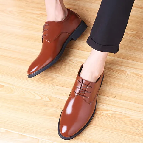 Men's Leather Business Formal Shoes - British Style Casual Trendy Large Size Wedding Work Gentleman Soft Sole Dress Shoes thumbnail 7
