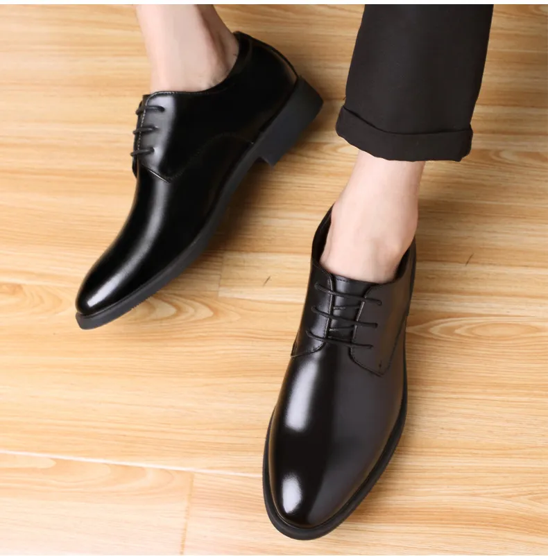 Men's Leather Business Formal Shoes - British Style Casual Trendy Large Size Wedding Work Gentleman Soft Sole Dress Shoes showcase 2