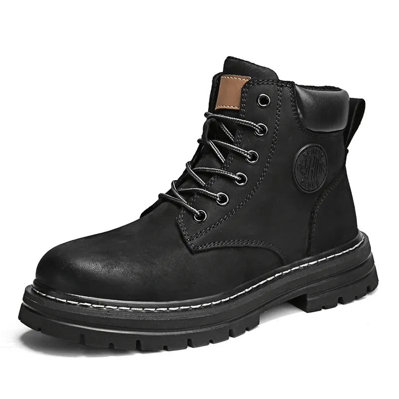 Men's Leather Ankle Boots - Classic Autumn Winter Thick Sole Height Increasing Casual Martin Boots for Men and Women - Yellow/Brown thumbnail 9