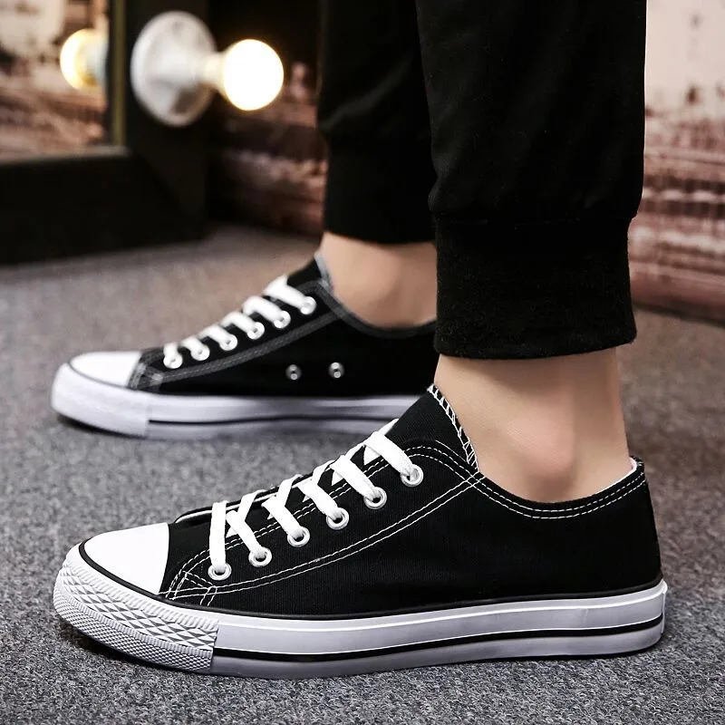 Men's and Women's Low-Top Canvas Shoes - Korean Style Casual Sneakers, All-Match White Skate Shoes for Students and Couples (H01) thumbnail 1