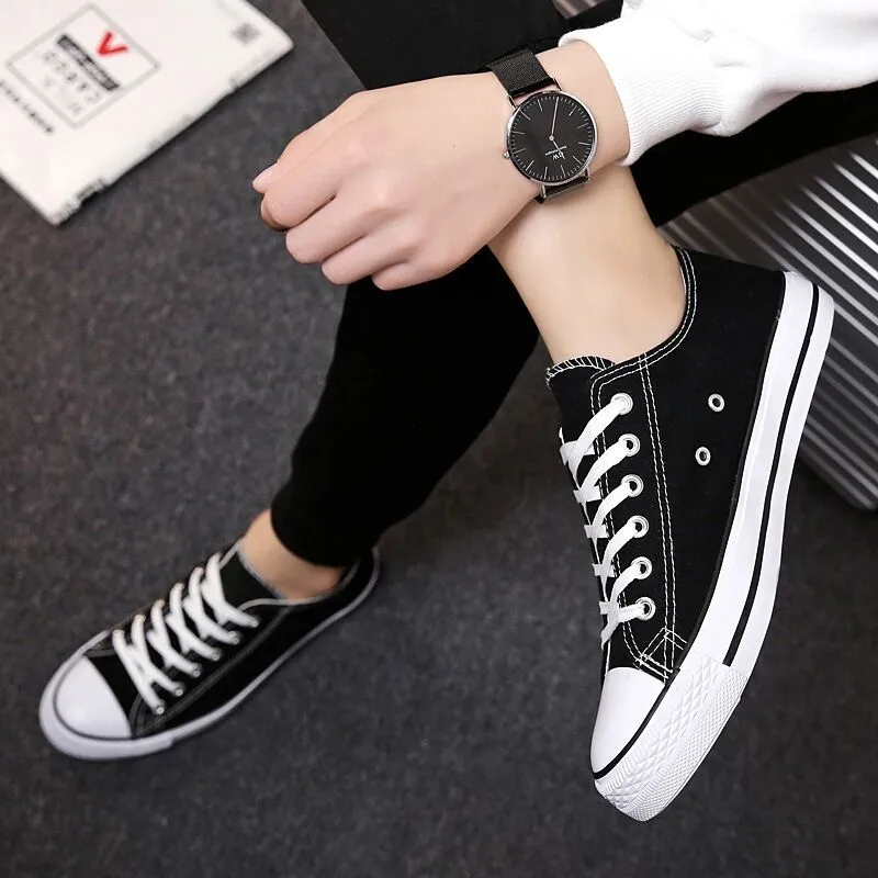 Men's and Women's Low-Top Canvas Shoes - Korean Style Casual Sneakers, All-Match White Skate Shoes for Students and Couples (H01) thumbnail 4