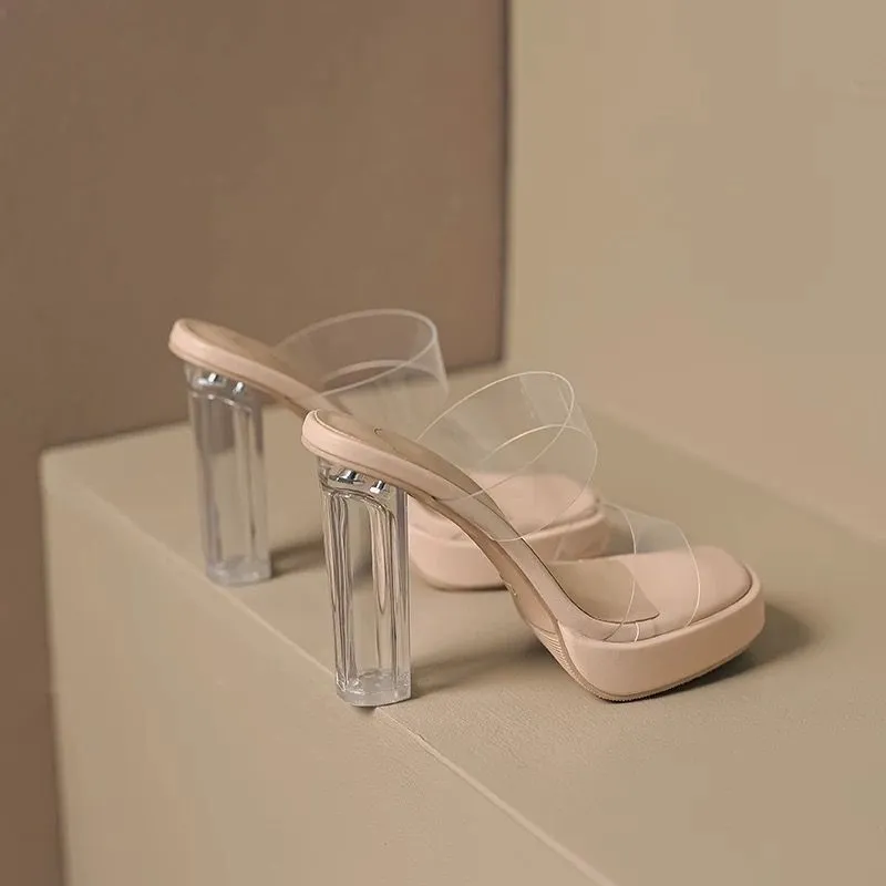 Women's High Heel Sandals Clear Crystal Platform Pole Dancing Shoes Sexy Nightclub Slip-On Mules Party Evening Dress Sandals thumbnail 10