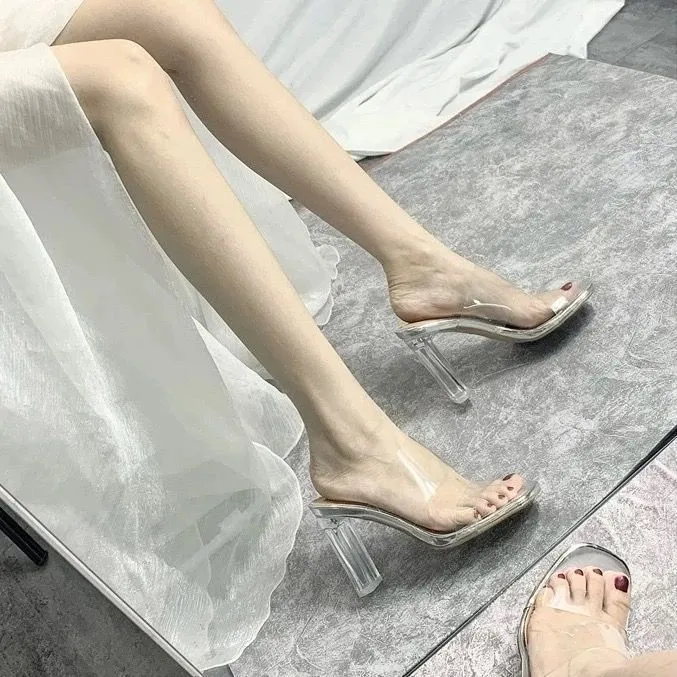 Women's High Heel Sandals Clear Crystal Platform Pole Dancing Shoes Sexy Nightclub Slip-On Mules Party Evening Dress Sandals thumbnail 8