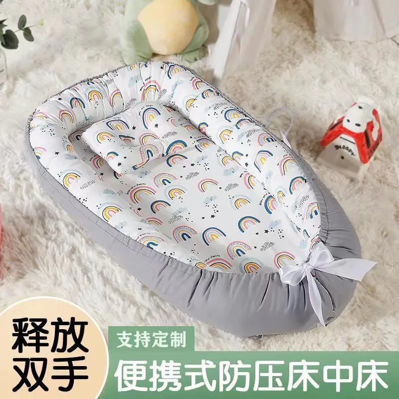 Portable Baby Bed with Removable Washable Cover - Anti-Pressure, Foldable Travel Nest for Infants and Toddlers - Bionic Design with Pillow thumbnail 2