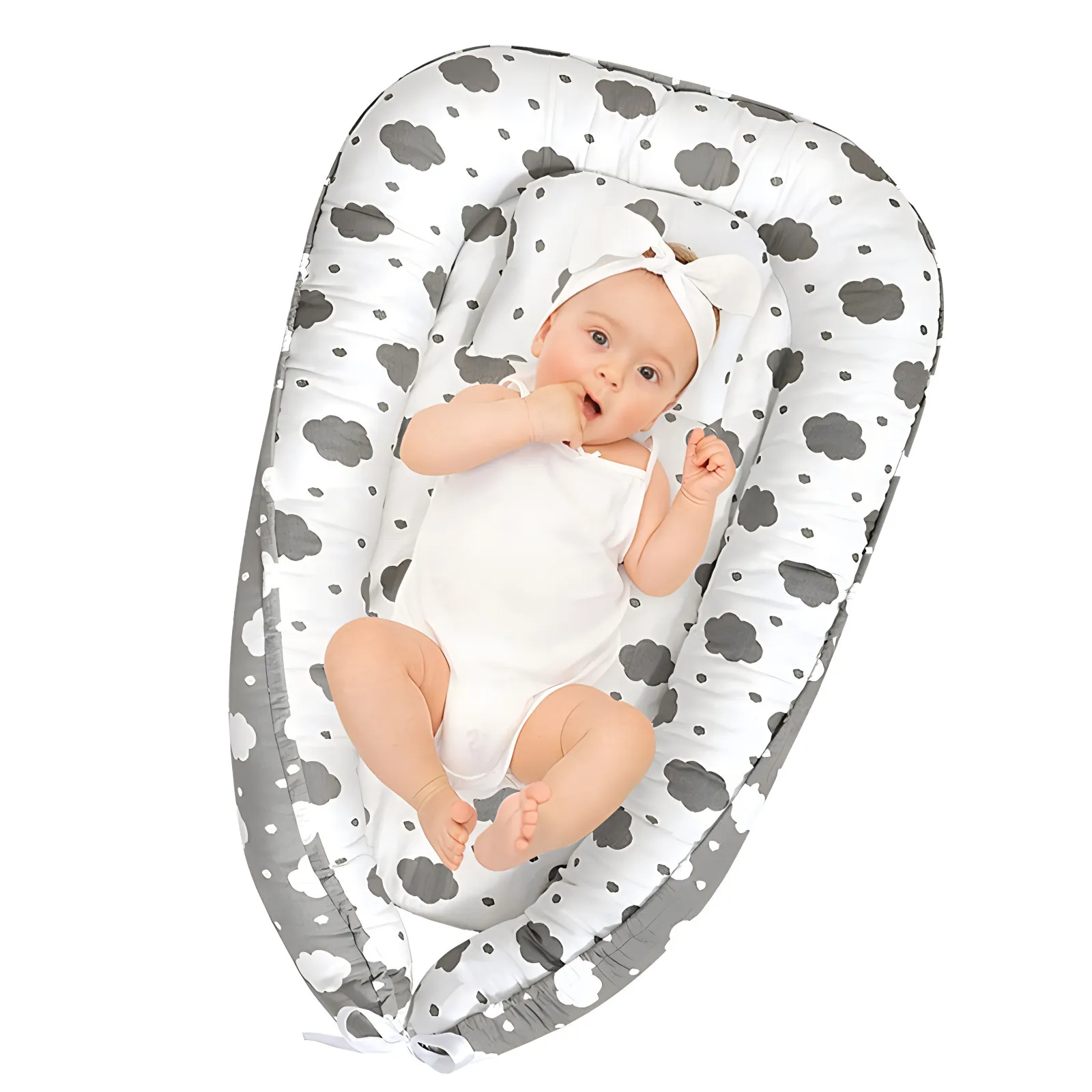 Portable Baby Bed with Removable Washable Cover - Anti-Pressure, Foldable Travel Nest for Infants and Toddlers - Bionic Design with Pillow