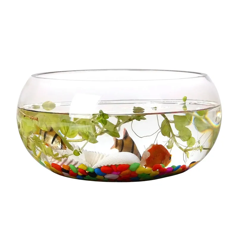 Mini Fish Tank Transparent Glass Office Living Room Creative Hydroponic Drum Tank Round Turtle Tank Desktop Aquarium for Small Fish thumbnail 5