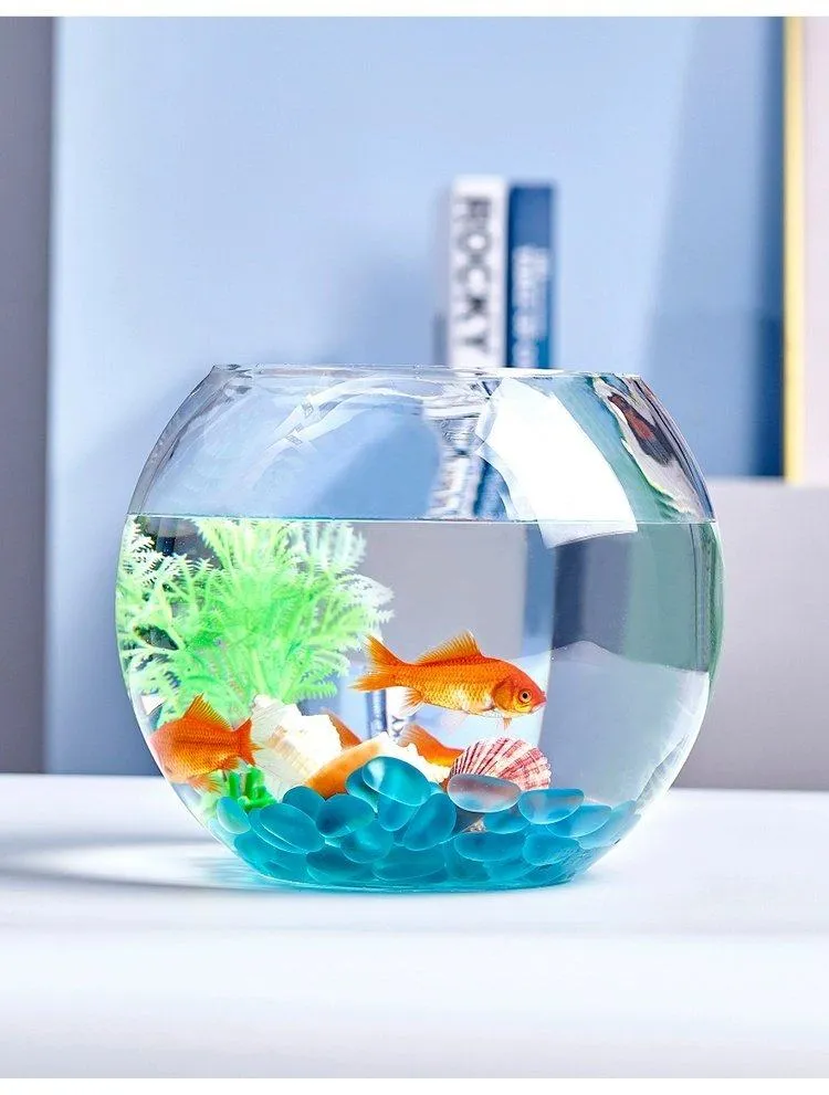 Small Glass Fish Tank for Office Desktop - Transparent Turtle Tank, Round Goldfish Bowl, Living Room Decoration, Thickened Glass, Landscape Design showcase 6