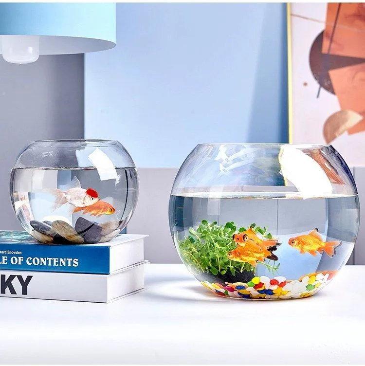 Small Glass Fish Tank for Office Desktop - Transparent Turtle Tank, Round Goldfish Bowl, Living Room Decoration, Thickened Glass, Landscape Design showcase 15