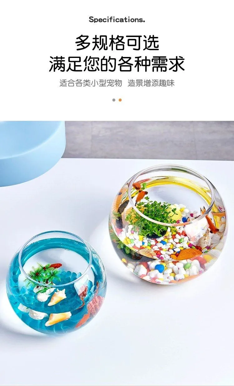 Small Glass Fish Tank for Office Desktop - Transparent Turtle Tank, Round Goldfish Bowl, Living Room Decoration, Thickened Glass, Landscape Design showcase 7
