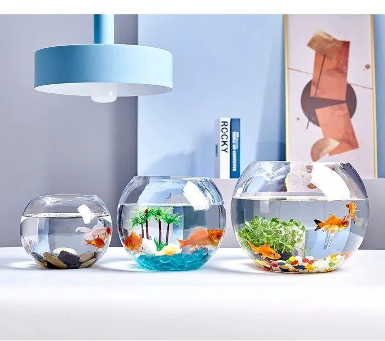 Small Glass Fish Tank for Office Desktop - Transparent Turtle Tank, Round Goldfish Bowl, Living Room Decoration, Thickened Glass, Landscape Design showcase 10