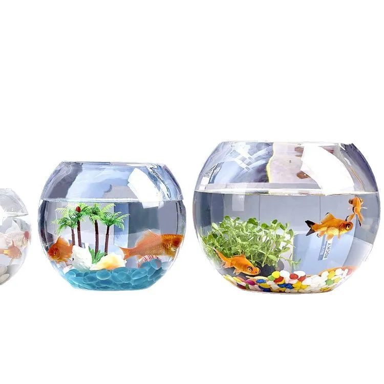 Small Glass Fish Tank for Office Desktop - Transparent Turtle Tank, Round Goldfish Bowl, Living Room Decoration, Thickened Glass, Landscape Design thumbnail 5