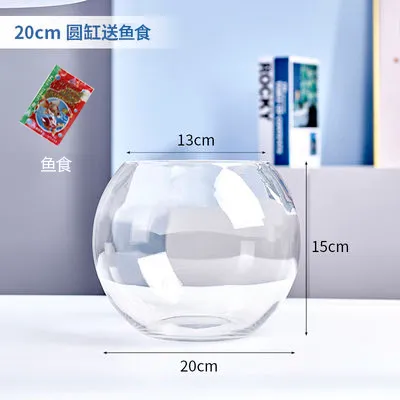 Small Glass Fish Tank for Office Desktop - Transparent Turtle Tank, Round Goldfish Bowl, Living Room Decoration, Thickened Glass, Landscape Design thumbnail 10