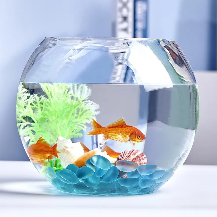 Small Glass Fish Tank for Office Desktop - Transparent Turtle Tank, Round Goldfish Bowl, Living Room Decoration, Thickened Glass, Landscape Design thumbnail 3