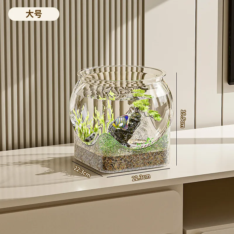 Small Desktop Fish Tank - Transparent Plastic Goldfish/Turtle Tank for Office/Home - Anti-Fall, Ecological Landscaping thumbnail 10