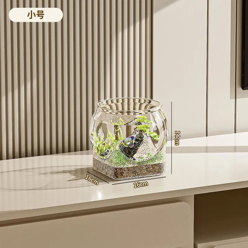 Small Desktop Fish Tank - Transparent Plastic Goldfish/Turtle Tank for Office/Home - Anti-Fall, Ecological Landscaping thumbnail 9