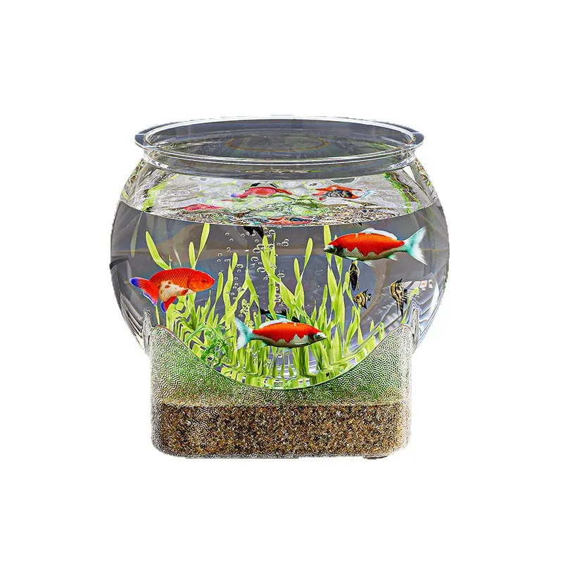 Small Desktop Fish Tank - Transparent Plastic Goldfish/Turtle Tank for Office/Home - Anti-Fall, Ecological Landscaping thumbnail 5
