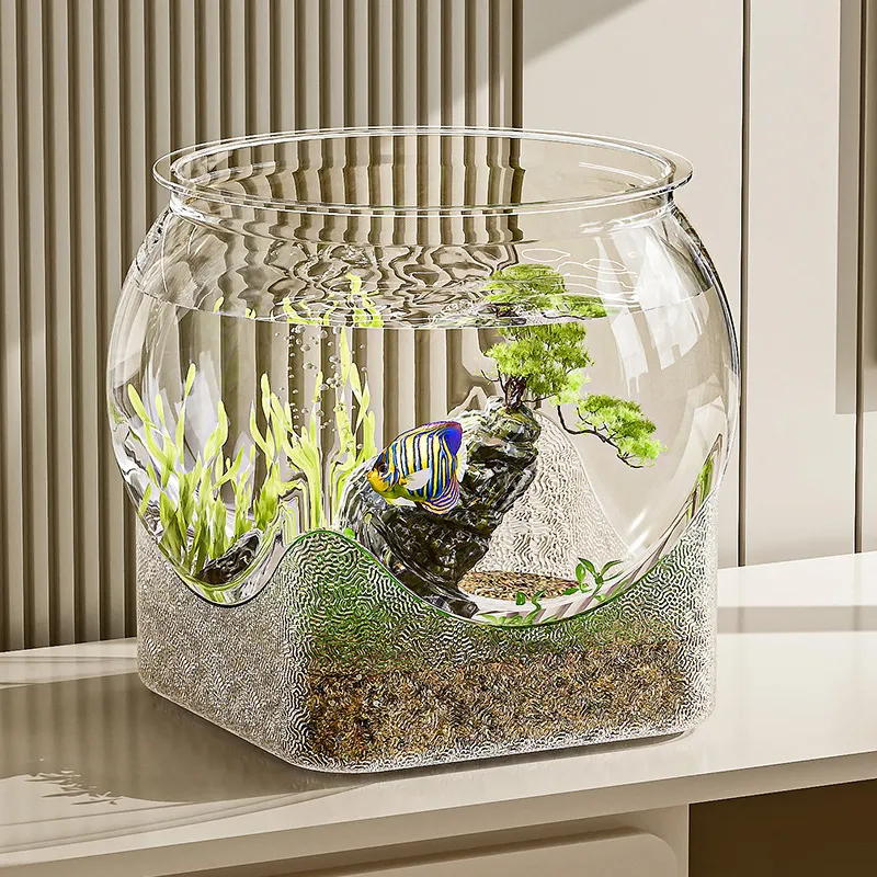 Small Desktop Fish Tank - Transparent Plastic Goldfish/Turtle Tank for Office/Home - Anti-Fall, Ecological Landscaping thumbnail 3