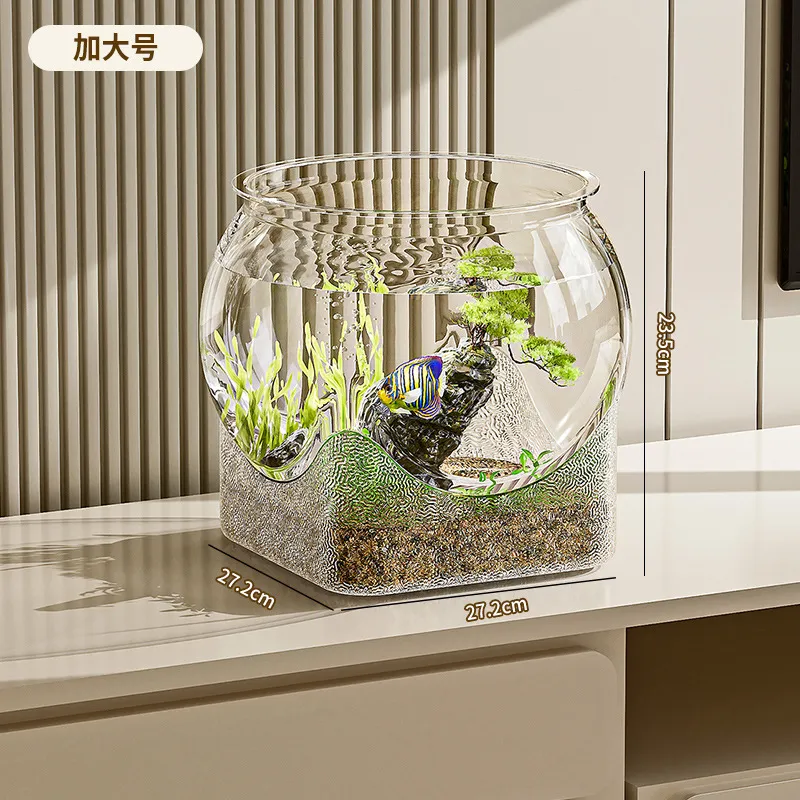 Small Desktop Fish Tank - Transparent Plastic Goldfish/Turtle Tank for Office/Home - Anti-Fall, Ecological Landscaping thumbnail 6