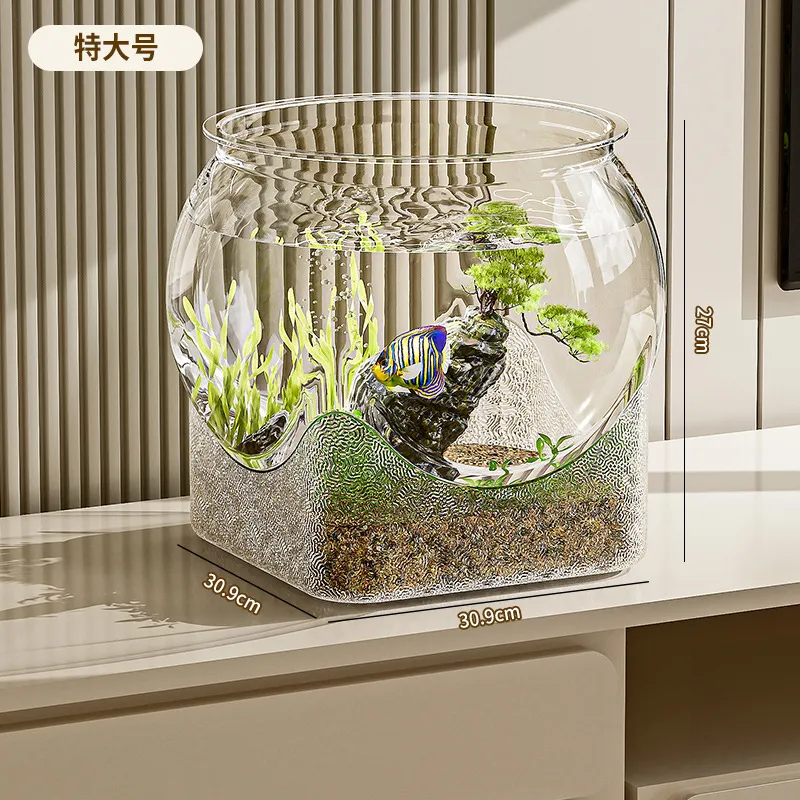 Small Desktop Fish Tank - Transparent Plastic Goldfish/Turtle Tank for Office/Home - Anti-Fall, Ecological Landscaping thumbnail 7
