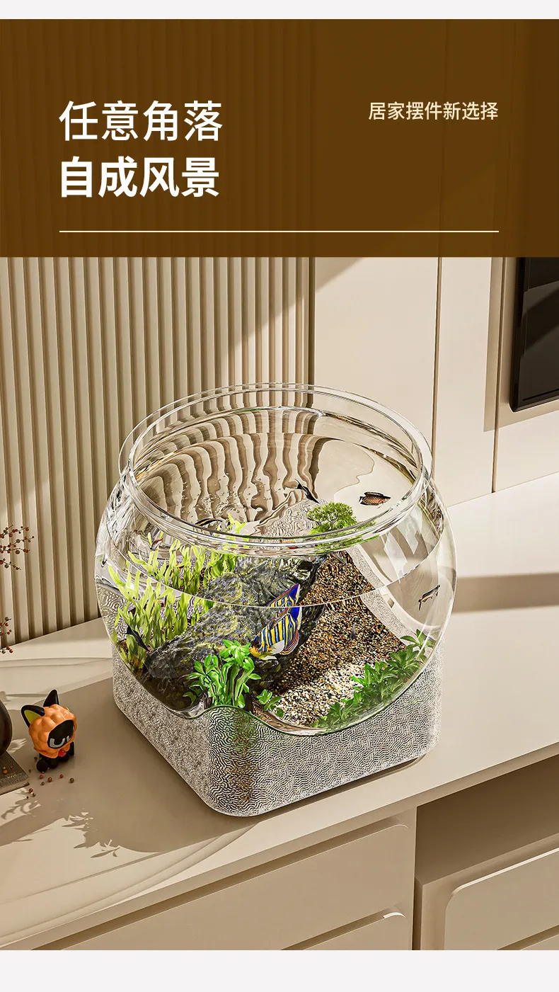 Small Desktop Fish Tank - Transparent Plastic Goldfish/Turtle Tank for Office/Home - Anti-Fall, Ecological Landscaping showcase 5