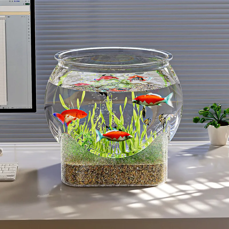 Small Desktop Fish Tank - Transparent Plastic Goldfish/Turtle Tank for Office/Home - Anti-Fall, Ecological Landscaping thumbnail 4