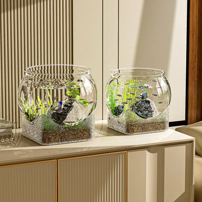 Small Desktop Fish Tank - Transparent Plastic Goldfish/Turtle Tank for Office/Home - Anti-Fall, Ecological Landscaping thumbnail 2