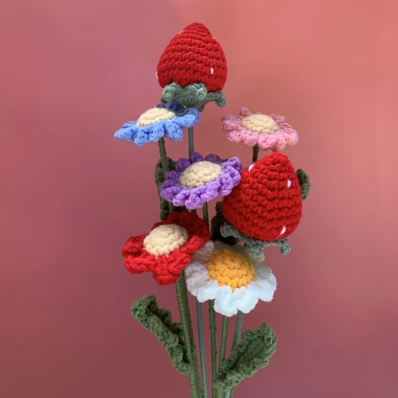 Handmade Rose Flower Arrangement, Hand-Woven Cotton Thread Roses, DIY Craft, Home Decor, Wedding Decoration, Artificial Flowers, Valentine's Day Gift thumbnail 3