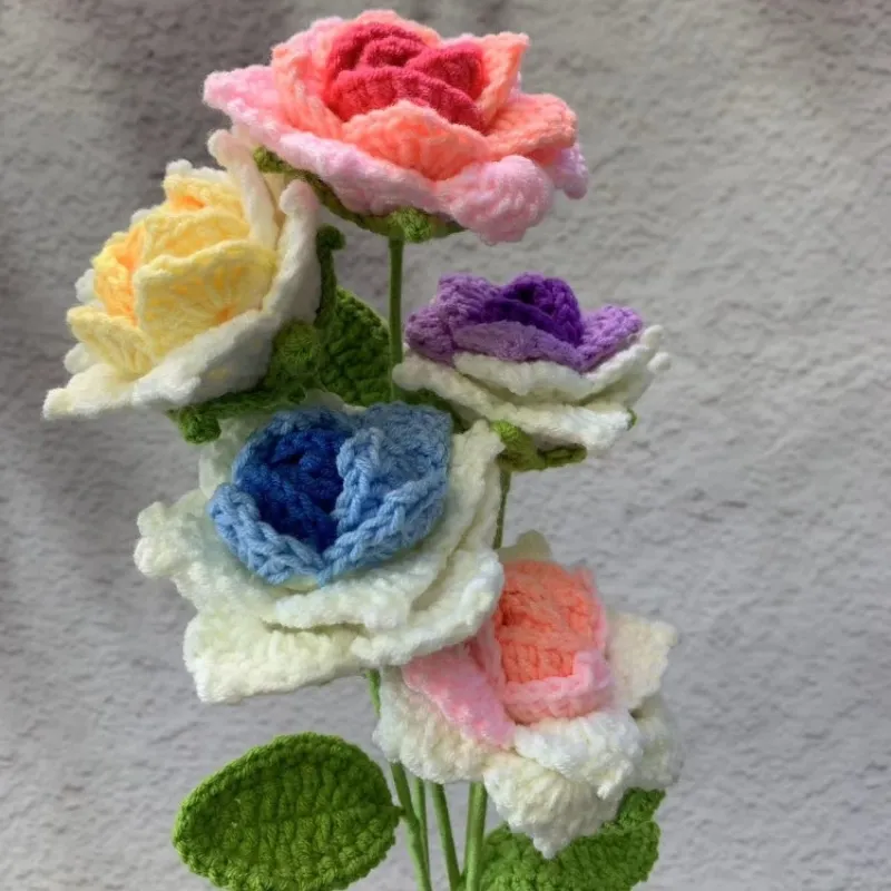 Handmade Rose Flower Arrangement, Hand-Woven Cotton Thread Roses, DIY Craft, Home Decor, Wedding Decoration, Artificial Flowers, Valentine's Day Gift thumbnail 2