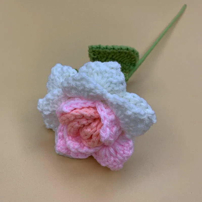 Handmade Rose Flower Arrangement, Hand-Woven Cotton Thread Roses, DIY Craft, Home Decor, Wedding Decoration, Artificial Flowers, Valentine's Day Gift thumbnail 7
