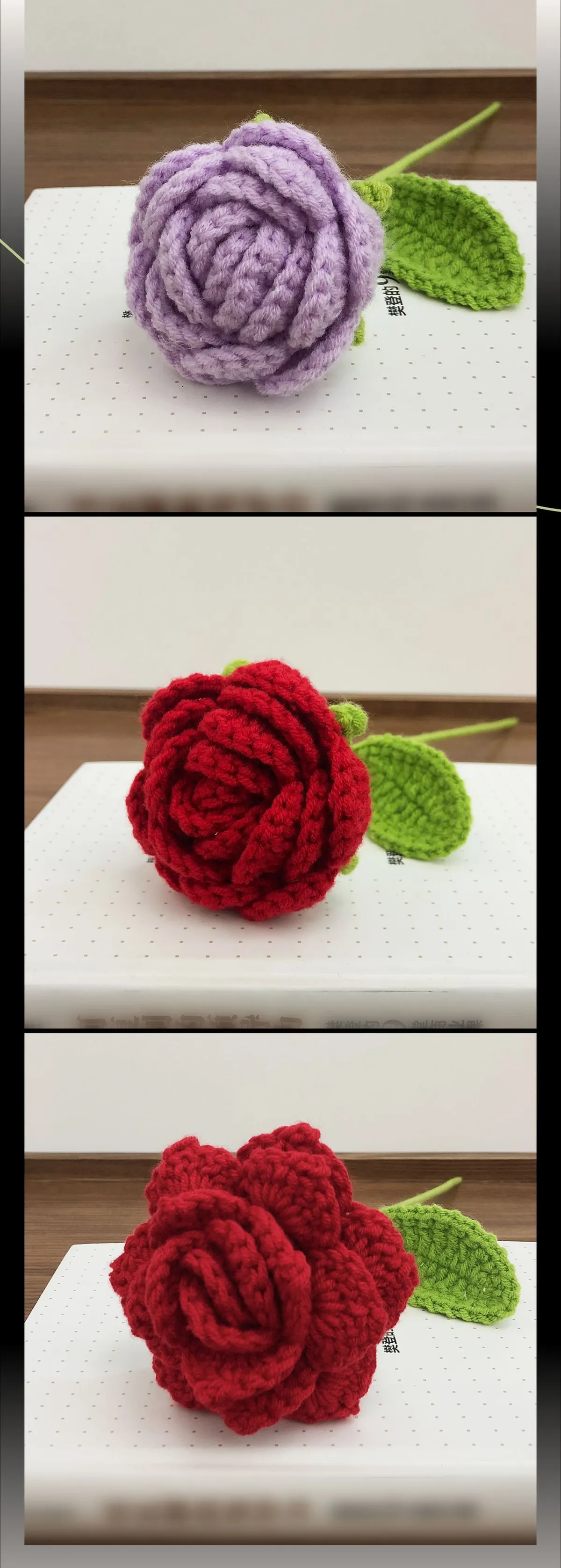 Handmade Rose Flower Arrangement, Hand-Woven Cotton Thread Roses, DIY Craft, Home Decor, Wedding Decoration, Artificial Flowers, Valentine's Day Gift showcase 3
