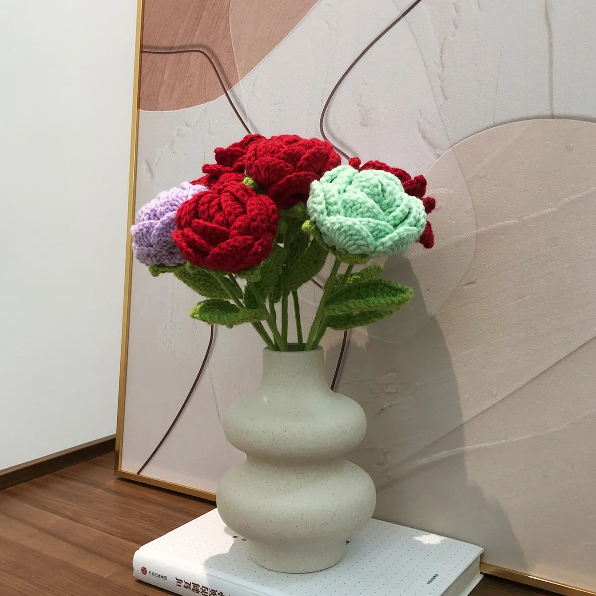 Handmade Rose Flower Arrangement, Hand-Woven Cotton Thread Roses, DIY Craft, Home Decor, Wedding Decoration, Artificial Flowers, Valentine's Day Gift showcase 4