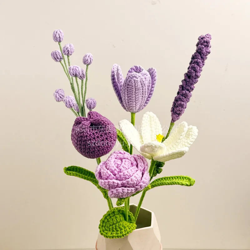 Handmade Crochet Flowers Bouquet - Tulip, Lavender, Rose - Wool Artificial Flowers for Home Decoration, Creative DIY Craft, Finished Product showcase 2