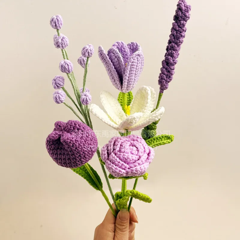 Handmade Crochet Flowers Bouquet - Tulip, Lavender, Rose - Wool Artificial Flowers for Home Decoration, Creative DIY Craft, Finished Product showcase 5