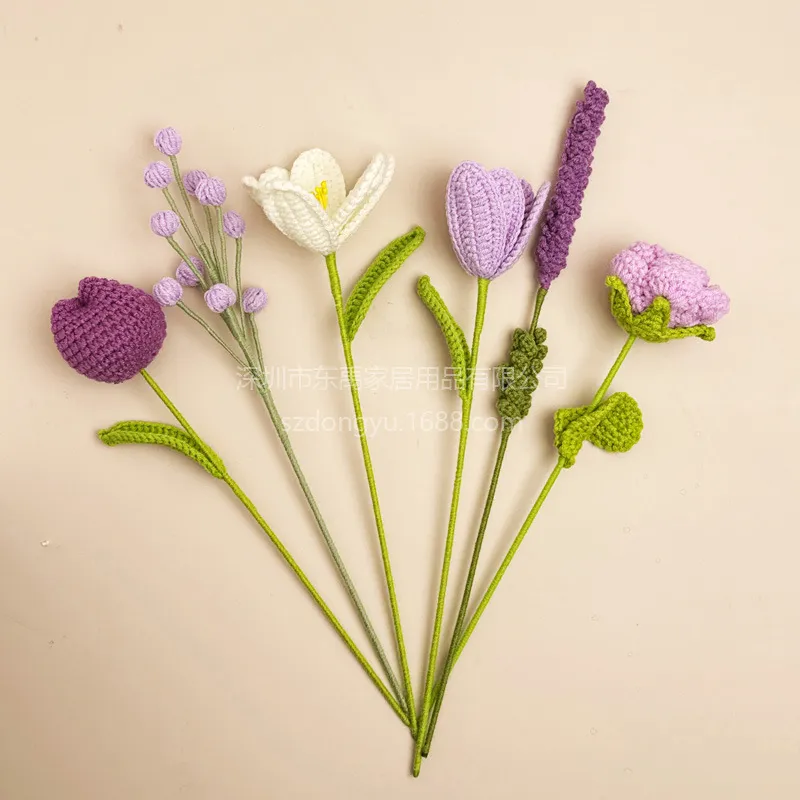 Handmade Crochet Flowers Bouquet - Tulip, Lavender, Rose - Wool Artificial Flowers for Home Decoration, Creative DIY Craft, Finished Product showcase 6
