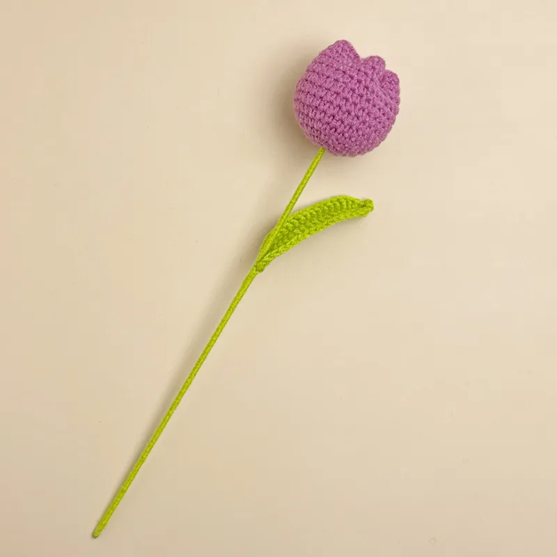 Handmade Crochet Flowers Bouquet - Tulip, Lavender, Rose - Wool Artificial Flowers for Home Decoration, Creative DIY Craft, Finished Product thumbnail 9