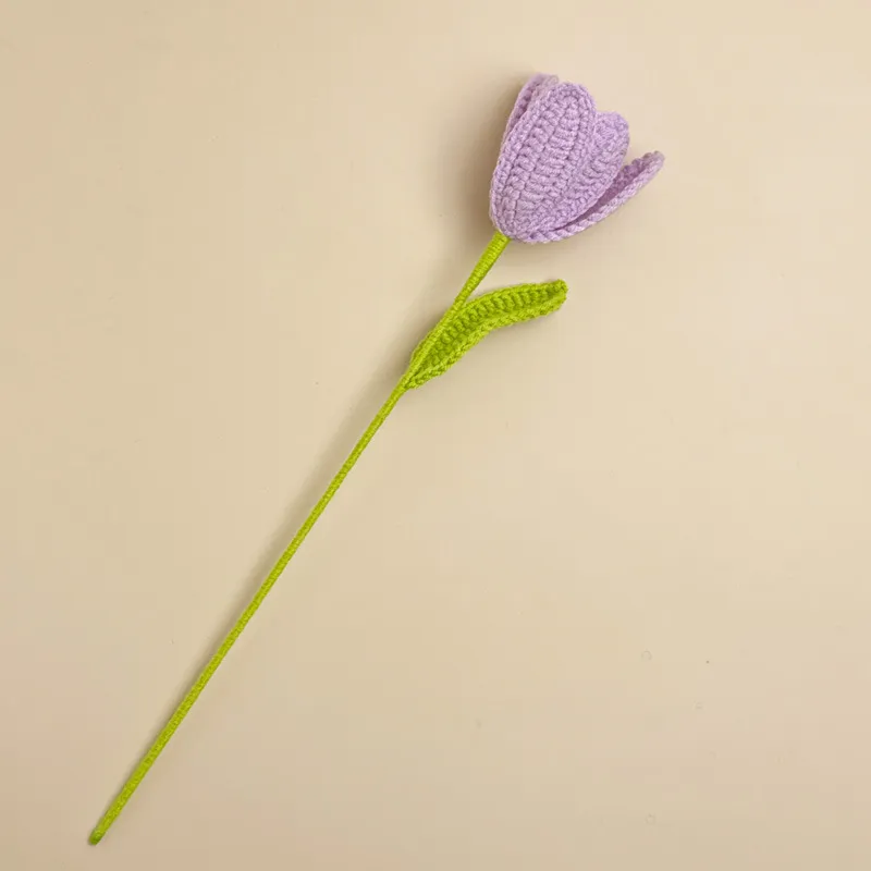 Handmade Crochet Flowers Bouquet - Tulip, Lavender, Rose - Wool Artificial Flowers for Home Decoration, Creative DIY Craft, Finished Product thumbnail 10
