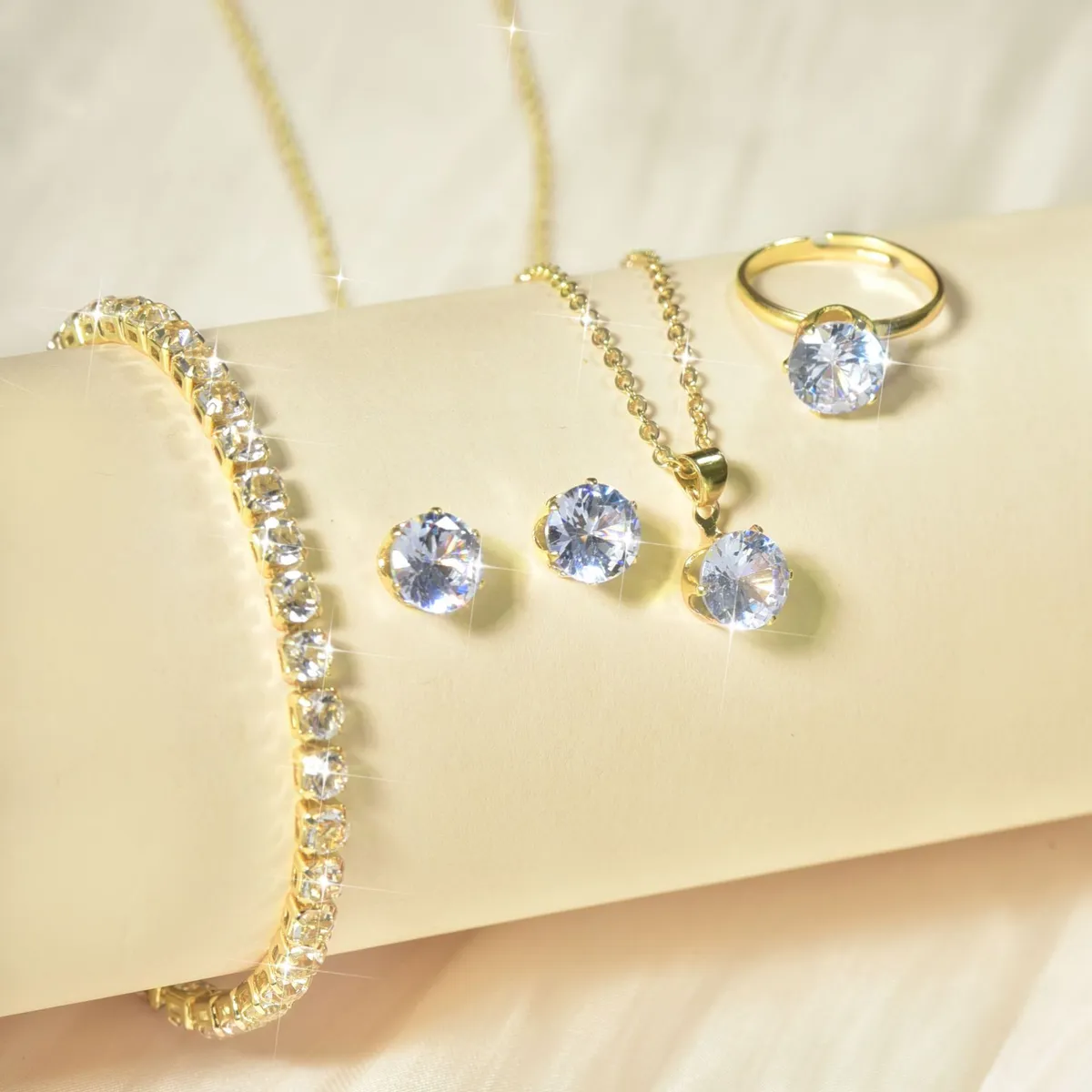 Zircon Jewelry Set for Women - European American Style Necklace, Earrings, Ring & Bracelet - Four Piece Bridal Jewelry Set - Yiwu Accessories Claw Chain showcase 5