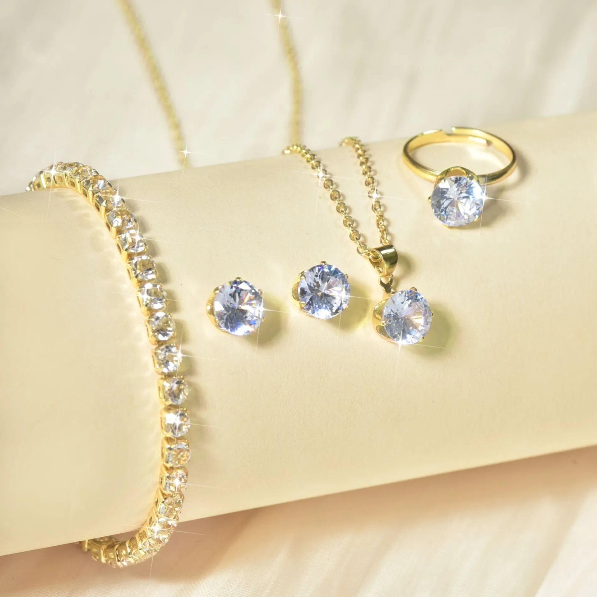 Zircon Jewelry Set for Women - European American Style Necklace, Earrings, Ring & Bracelet - Four Piece Bridal Jewelry Set - Yiwu Accessories Claw Chain thumbnail 8