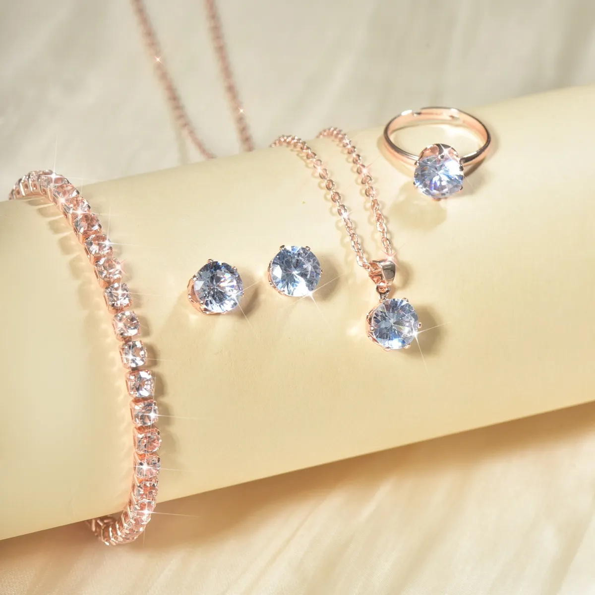 Zircon Jewelry Set for Women - European American Style Necklace, Earrings, Ring & Bracelet - Four Piece Bridal Jewelry Set - Yiwu Accessories Claw Chain showcase 8
